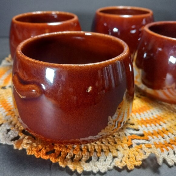 Westbend Bean Bowl Set Of 4 Brown Vintage Stoneware Oven Proof Mid Century 1960s - Picture 3 of 9